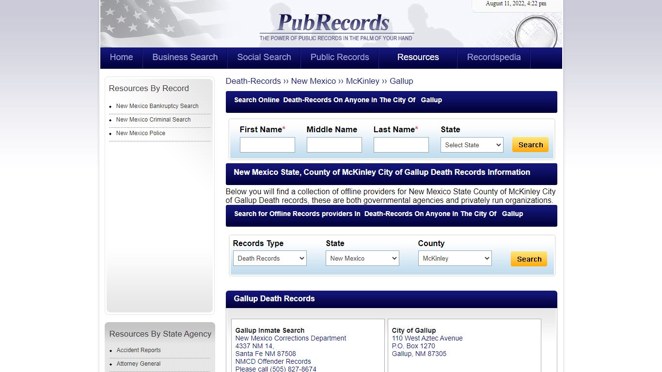 Gallup, McKinley County, New Mexico Death Records