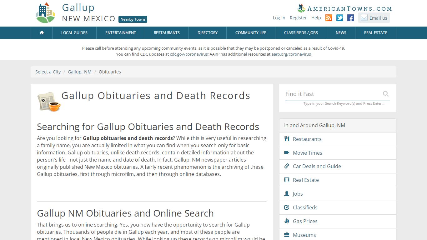 Obituaries Gallup NM - Gallup Death Records