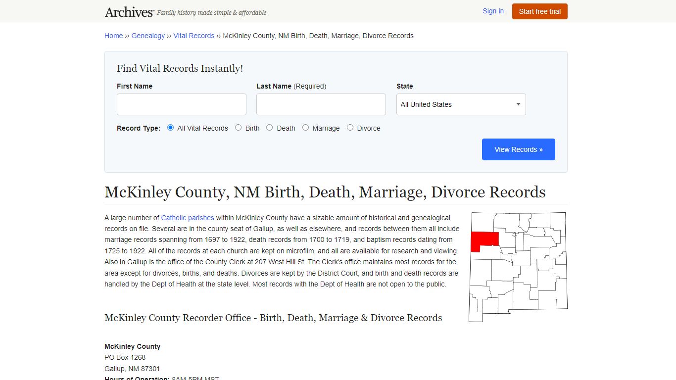 McKinley County, NM Birth, Death, Marriage, Divorce Records